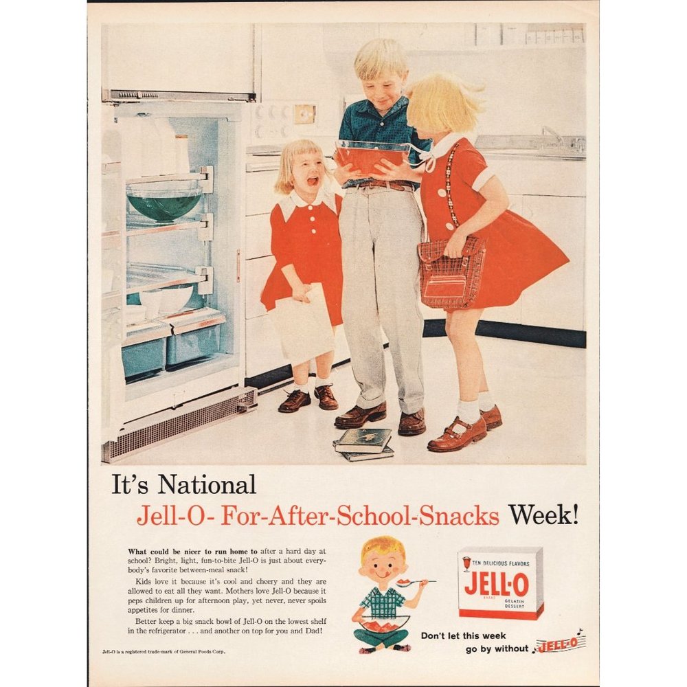 1959 Jello Vintage Print Ad Brother Sisters Red Dress 50's Kitchen Wall Art